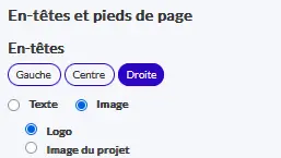 Choix des images dans les en-têtes et pieds de page
