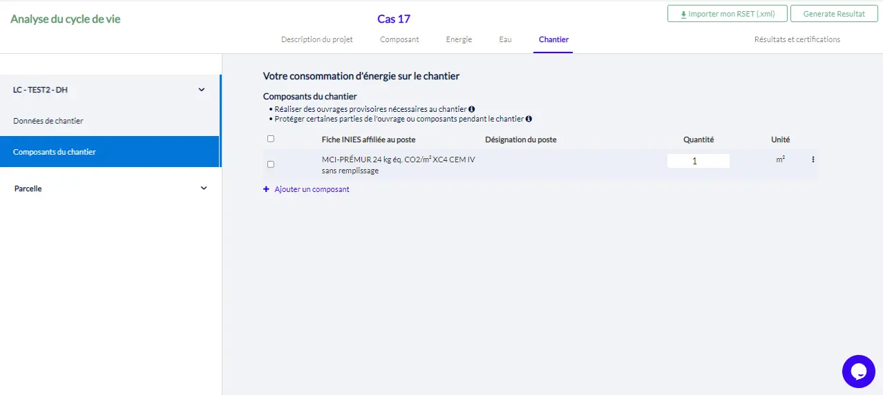Composants du chantier