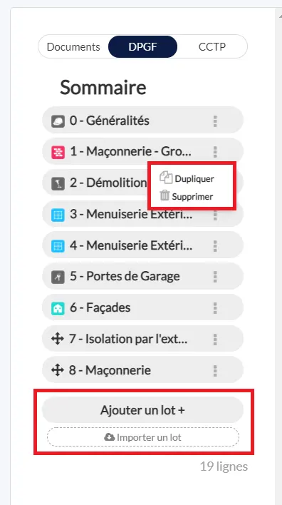 Les lots