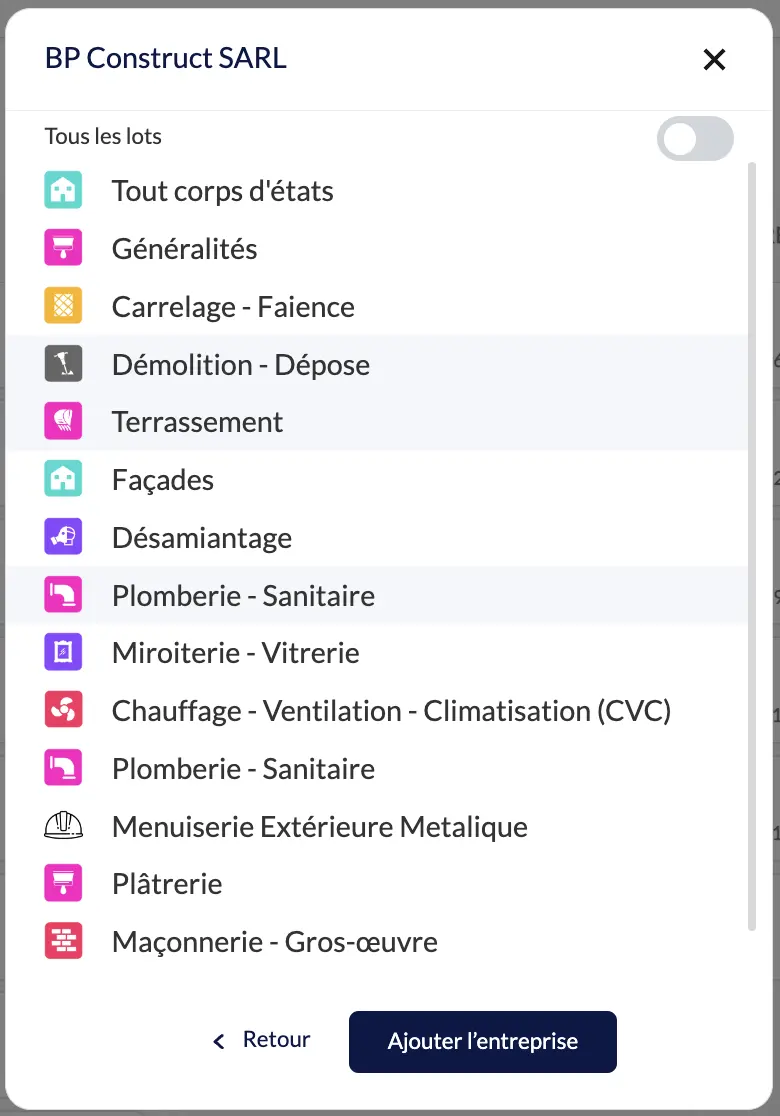 Ajouter une entreprise à la consultation