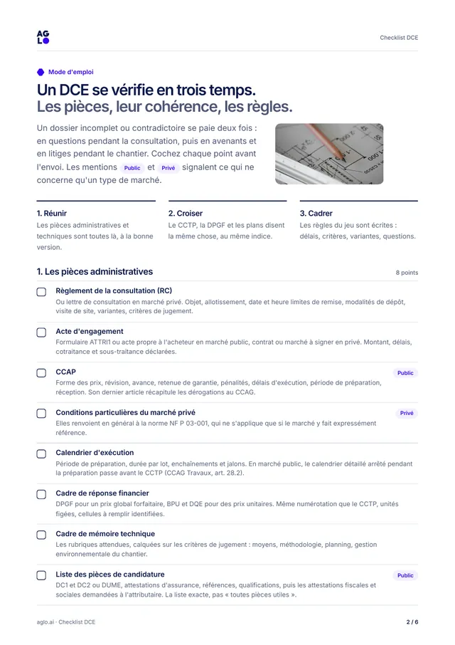 Page 2 : mode d'emploi et pièces administratives