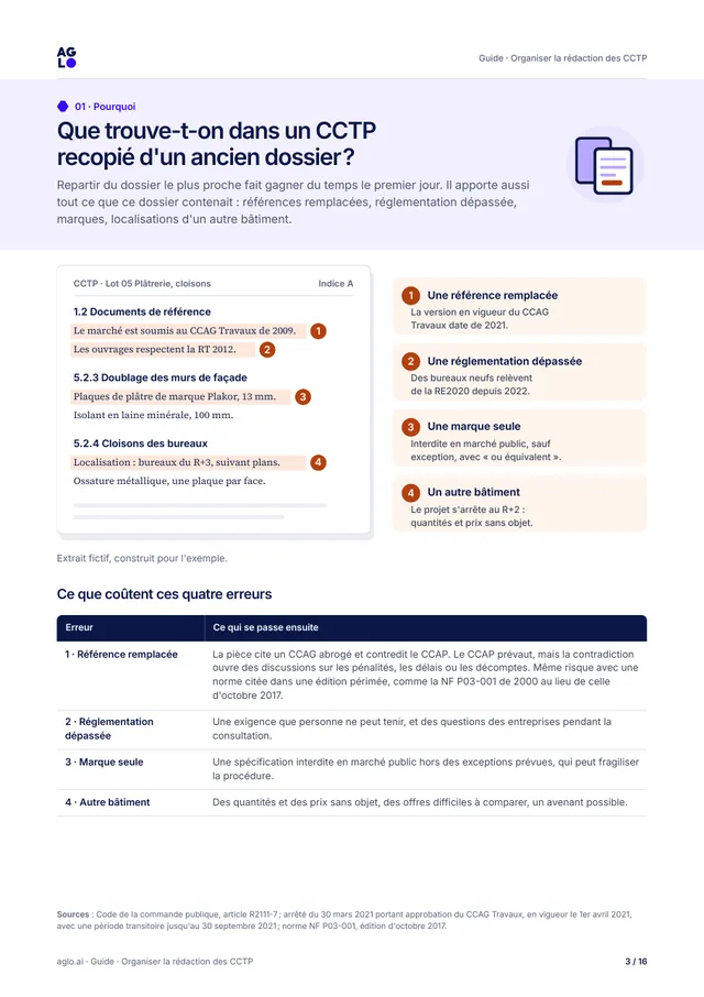 Page 3 : un CCTP recopié, annoté