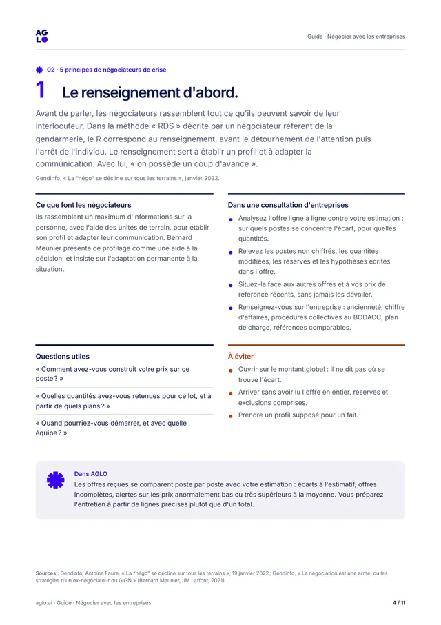 Page 4 : le renseignement d'abord
