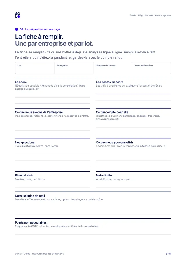 Page 9 : la fiche de préparation